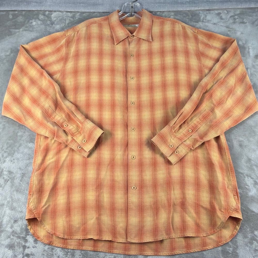 Tommy Bahama Shirt Mens XL Orange Plaid Button-down